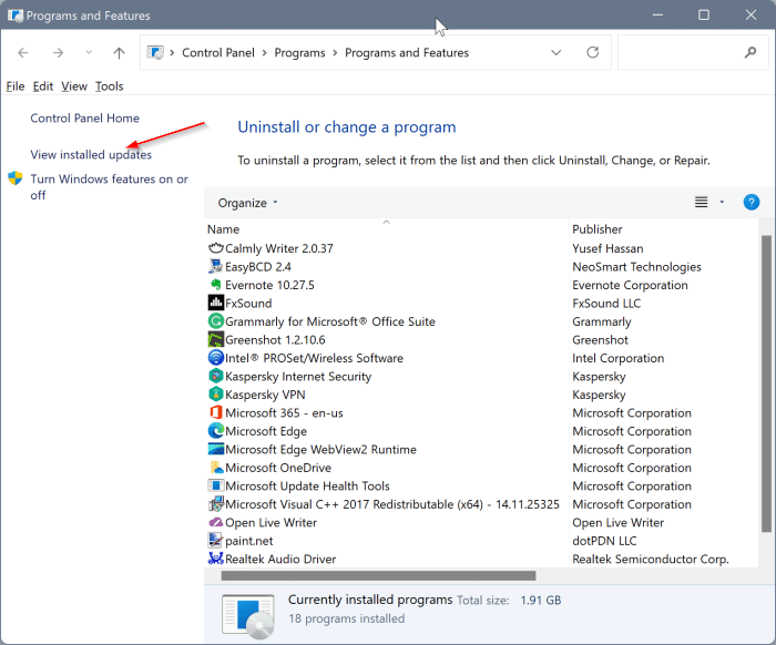 uninstall Windows Updates in Windows 11 pic7