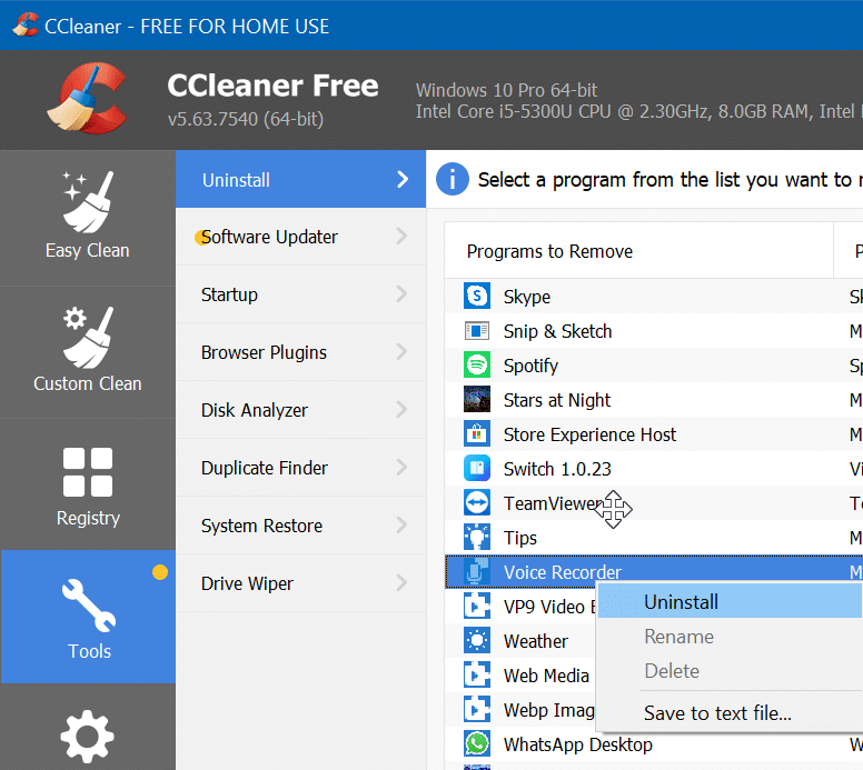 uninstall default apps in Windows 10