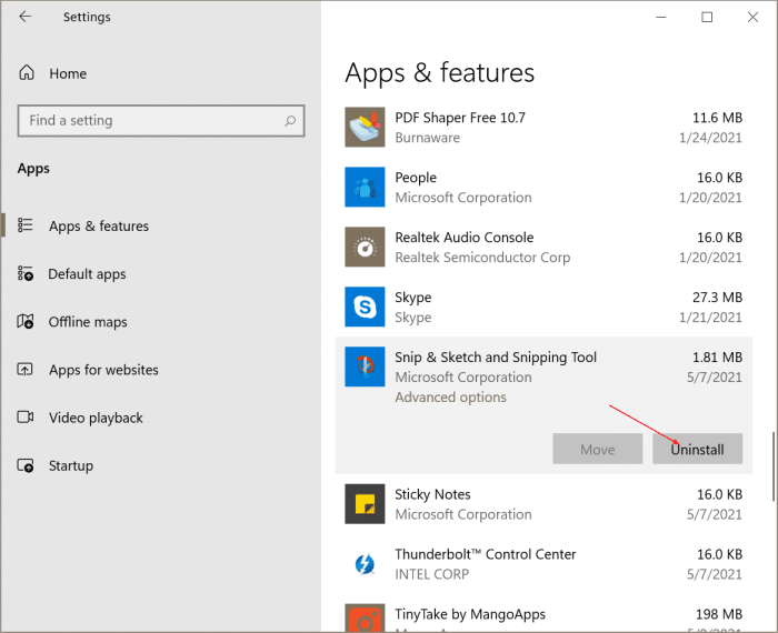 uninstall or reinstall snipping tool and snip and sketch Windows 10 pic1