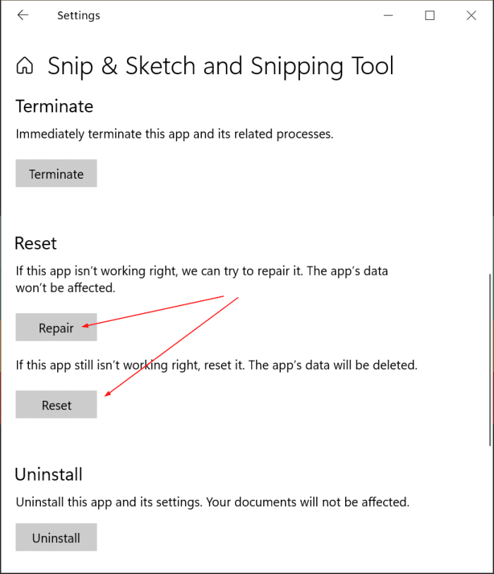 uninstall or reinstall snipping tool and snip and sketch Windows 10 pic3