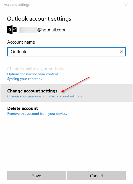 update email password in Windows 10 mail app step4