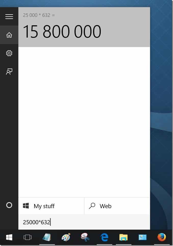 use Start menu search as calculator in Windows 10 pic1