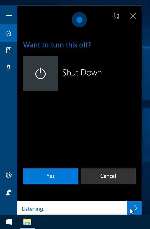 use cortana to shut down, restart, lock and sign out Windows 10