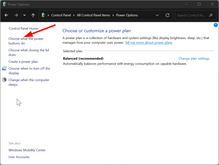 use power button to shut down or hibernate in Windows 11 pic2