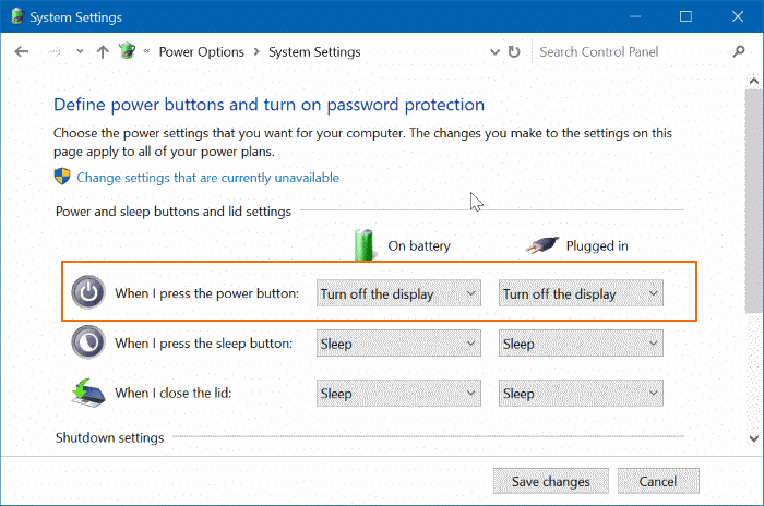 use power button to turn off laptop screen in Windows 10 pic3