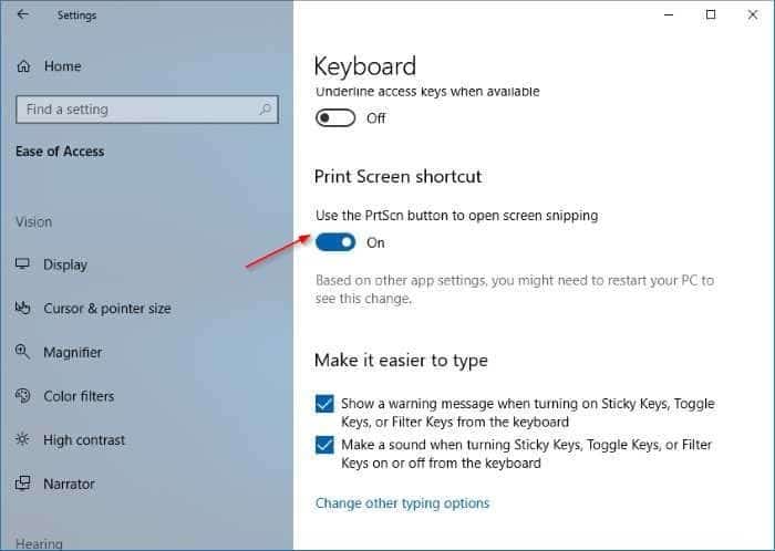 use print screen key to open Screen Sketch in Windows 10