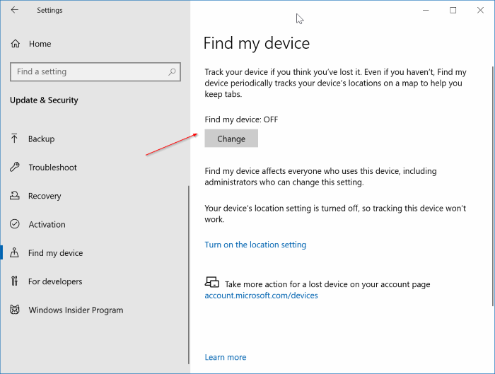 using find my device in Windows 10 pic1