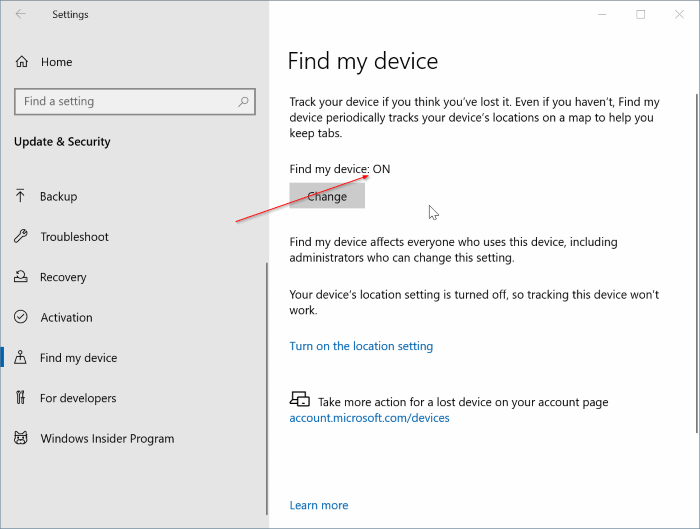 using find my device in Windows 10 pic3