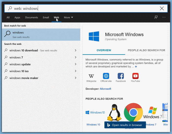 using start menu search filters in Windows 10 pic4