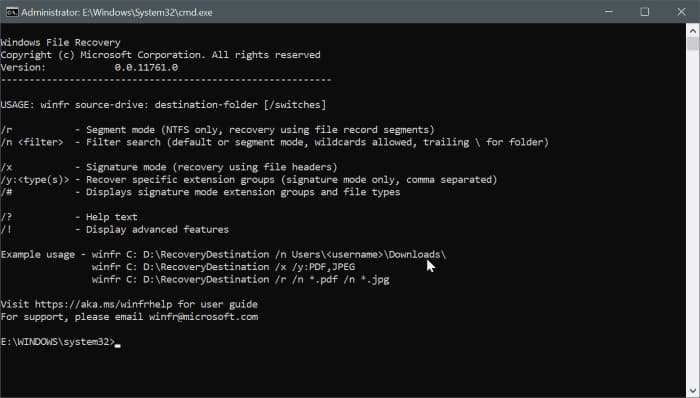 using windows file recovery app in Windows 10 pic1