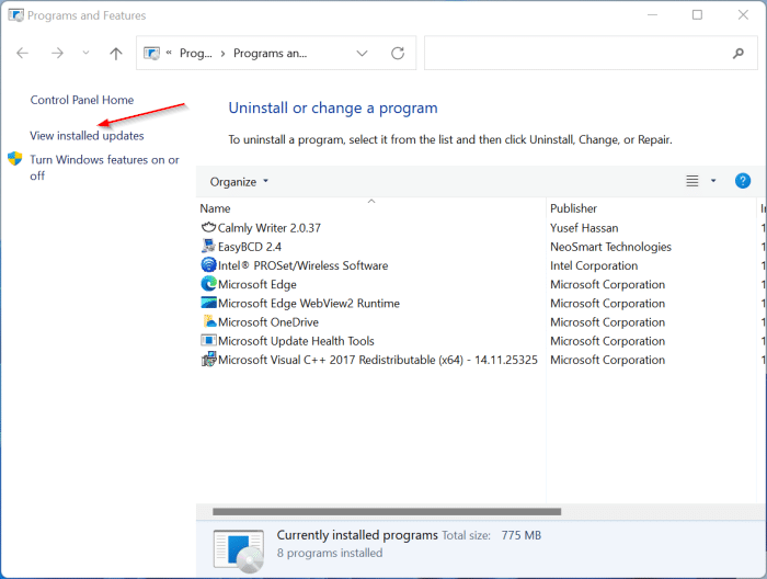 view Windows Update history in Windows 11 pic3