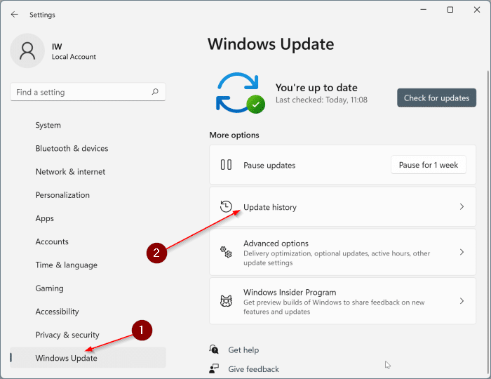 view Windows update history in Windows 11 pic2