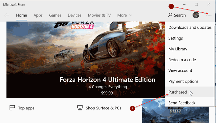 view app store purchase history in Windows 10
