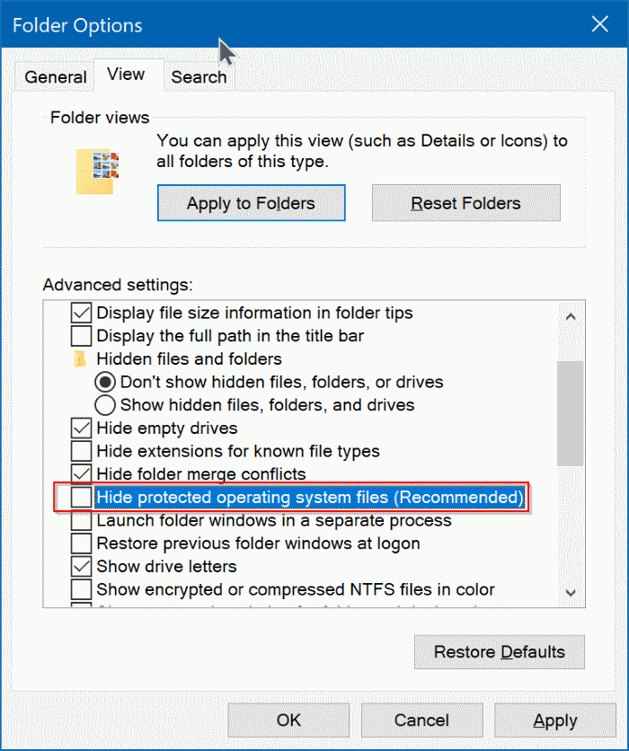 view hidden system files in Windows 10 pic2