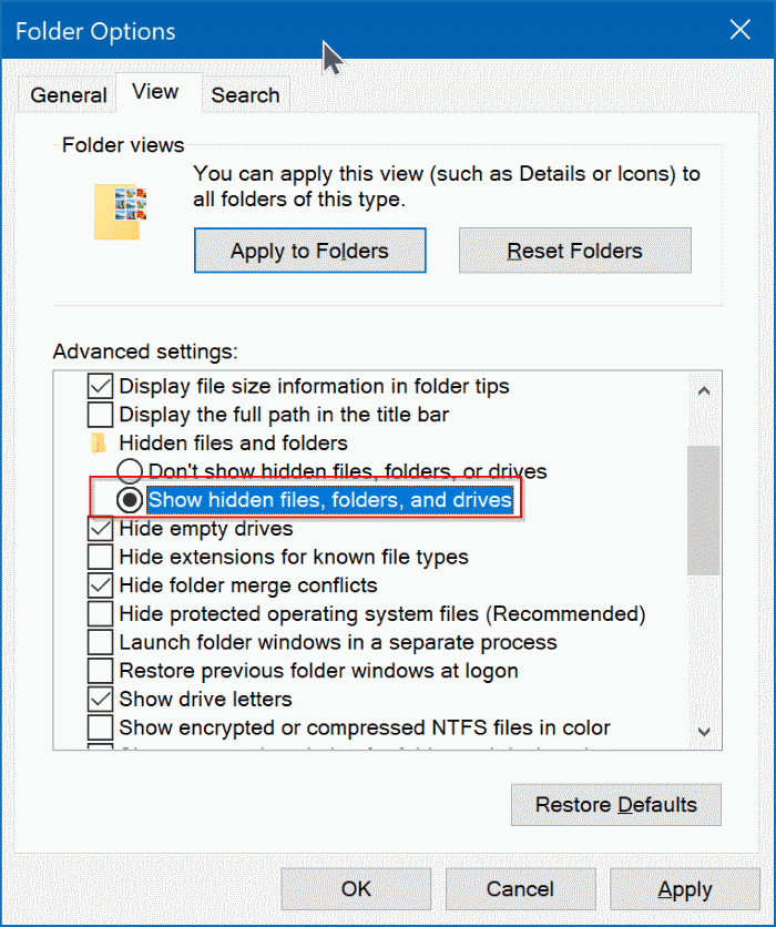 view hidden system files in Windows 10 pic4