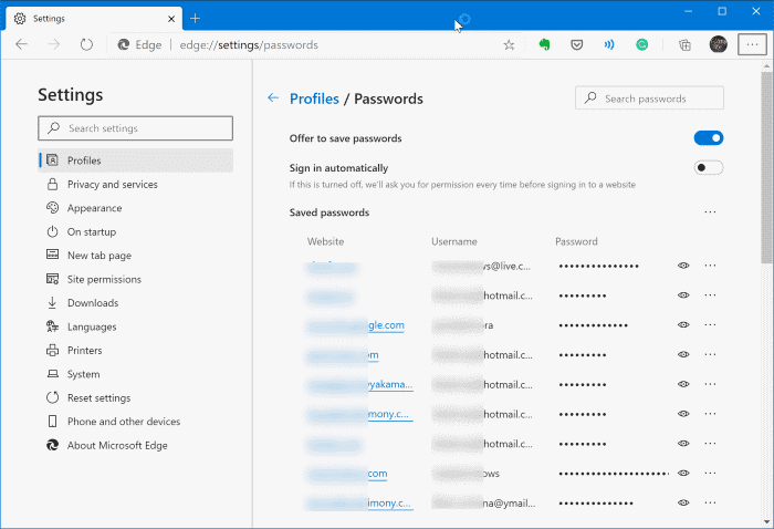 view passwords saved in Edge in Windows 10