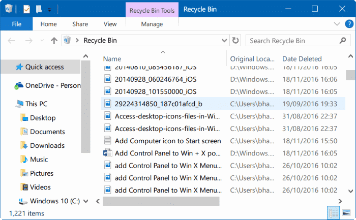 view recently deleted files in Windows 10 step1
