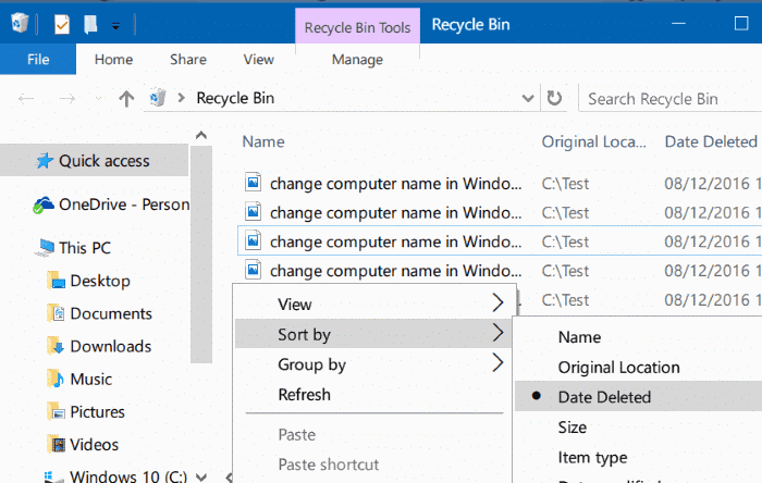 view recently deleted files in Windows 10 step2