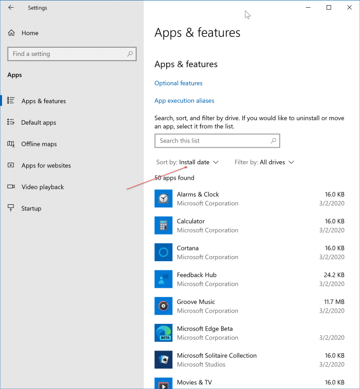 view recently installed apps in Windows 10 pic1