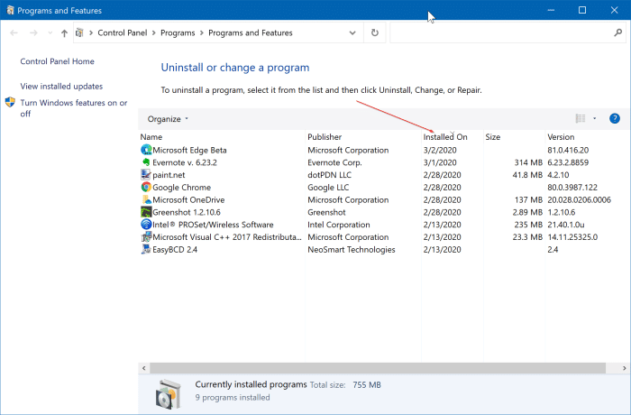 view recently installed apps in Windows 10 pic2