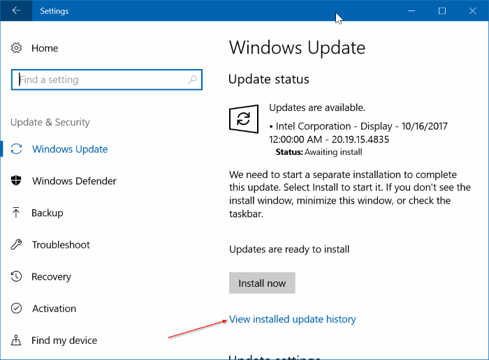 view recently installed driver updates in Windows 10 pic1