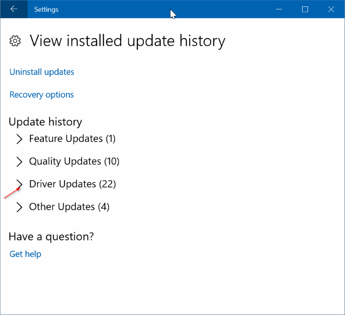 view recently installed driver updates in Windows 10 pic2