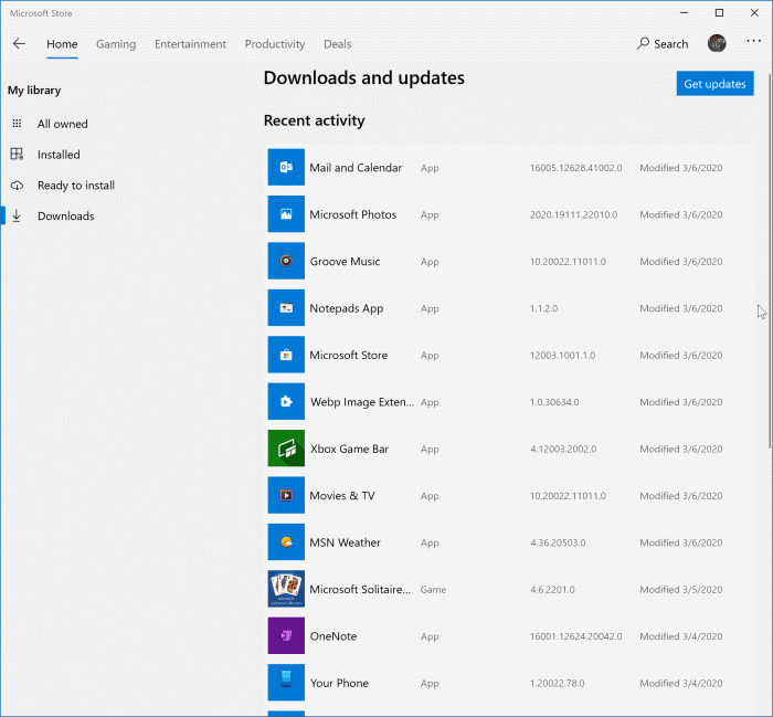 view recently updated apps in Windows 10 pic2