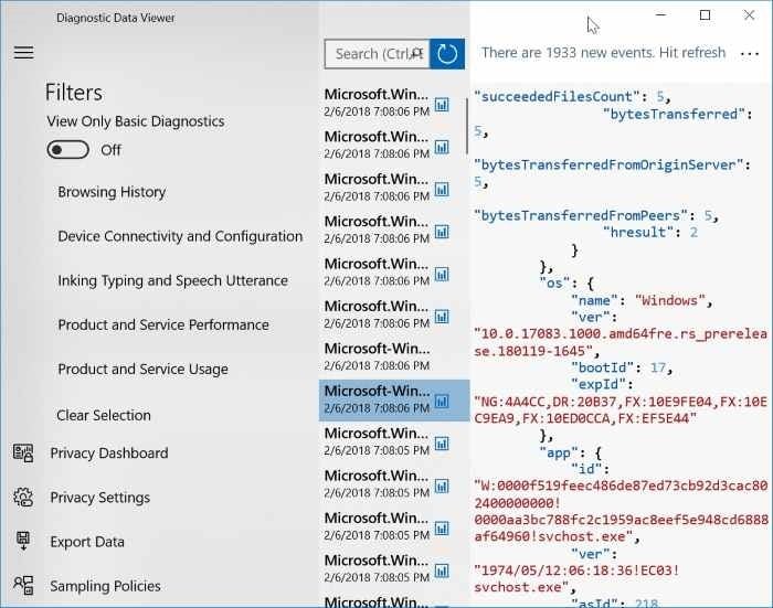 view the data Windows 10 sending to Microsoft pic01