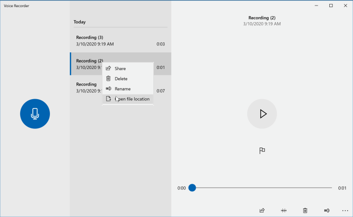 voice recorder location in Windows 10