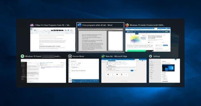 ways to close programs from Alt Tab screen in Windows 10
