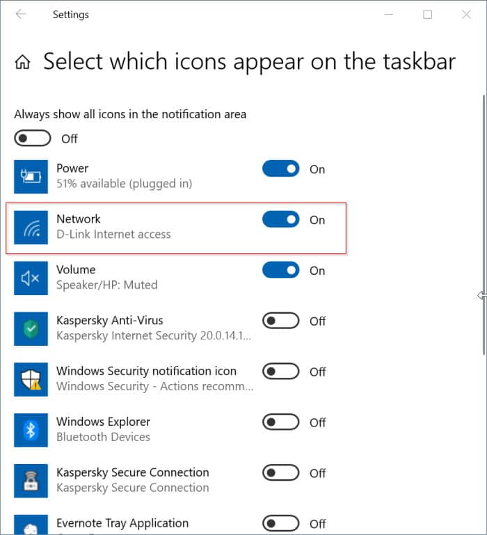 wifi icon missing from Windows 10 taskbar pic2
