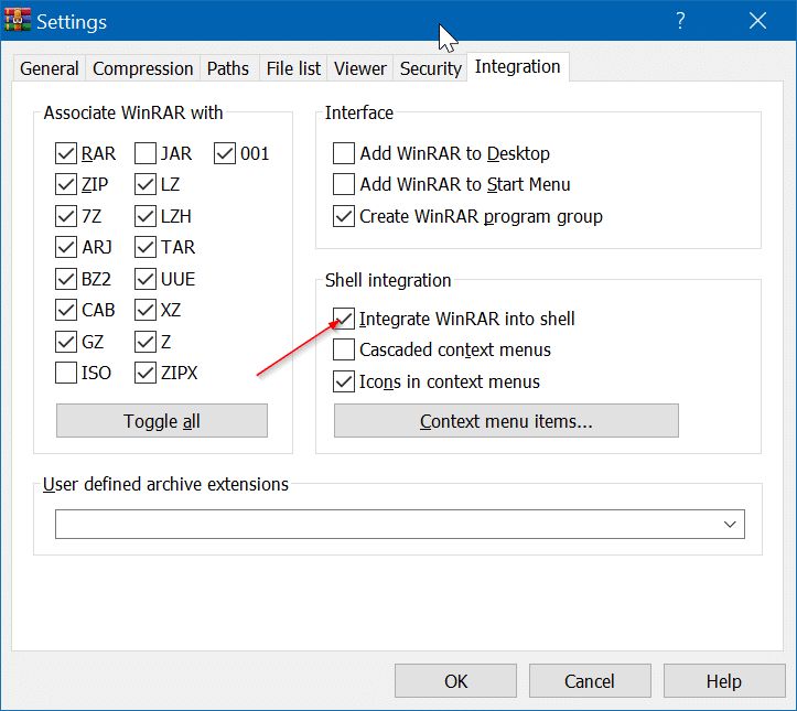 winrar entries missing from the context menu