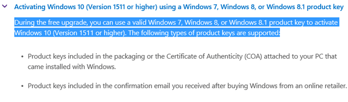 you can't activate Windows 10 after july 29 2016 using windows 7 8 product key