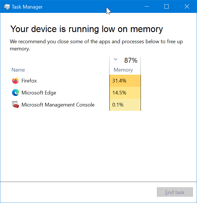your device is running low on memory